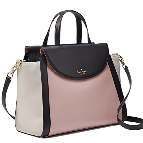 KATE SPADE Cobble Hill Adrein Tri-color Pink/Black/White w/ Crossbody Strap - Picture 2 of 9